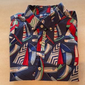 Vineyard Vines Blue Sailboat Print Casual Button Down Shirt
